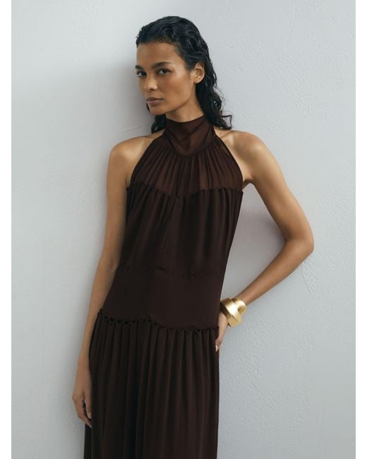 ATELIER Gray Chiffon Draped Halterneck Maxi Dress