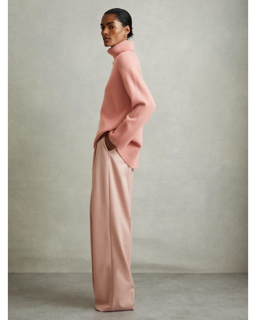 Reiss Pink Wool-Cashmere Roll-Neck Jumper