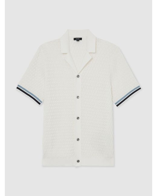 Reiss Bilsby - White Cotton-blend Geometric-knit Tipped Shirt, Xl for men
