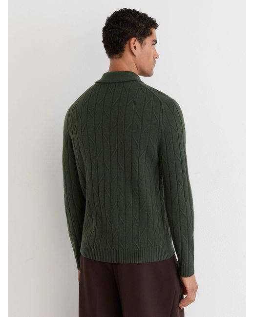 Reiss Green Wool Stitch-Detail Half-Zip Polo Jumper for men
