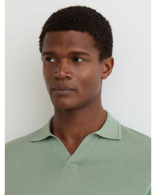 Reiss White Merino Wool Open Collar Polo Shirt for men