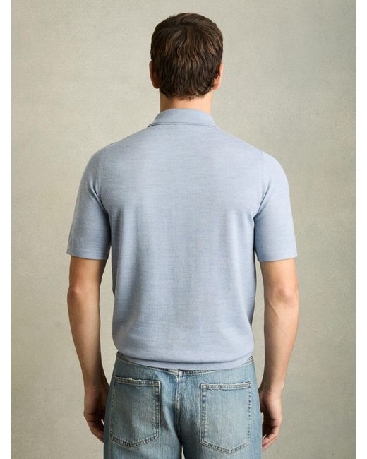 Reiss Blue Wool Short-Sleeve Polo Shirt for men