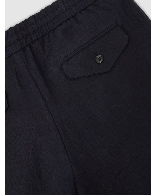 Reiss Blue Linen Relaxed-Fit Drawstring Trousers for men