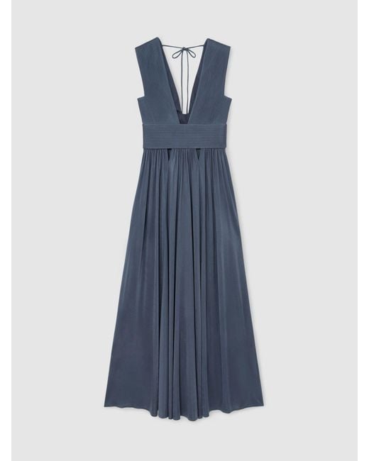 ATELIER Gray Pleated Plunge-Neck Maxi Dress