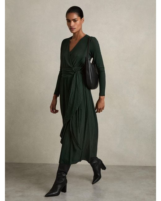 Reiss Madeline - Green Jersey Wrap-tie Midi Dress, Us 6