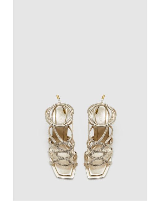 Reiss White Keira - Gold Strappy Open Toe Heeled Sandals