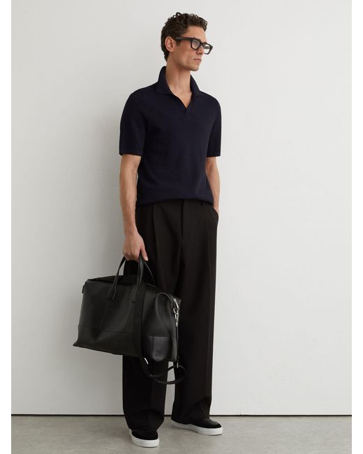 Reiss Black Redbury - Navy Open-collar Textured-knit Polo Shirt, S for men
