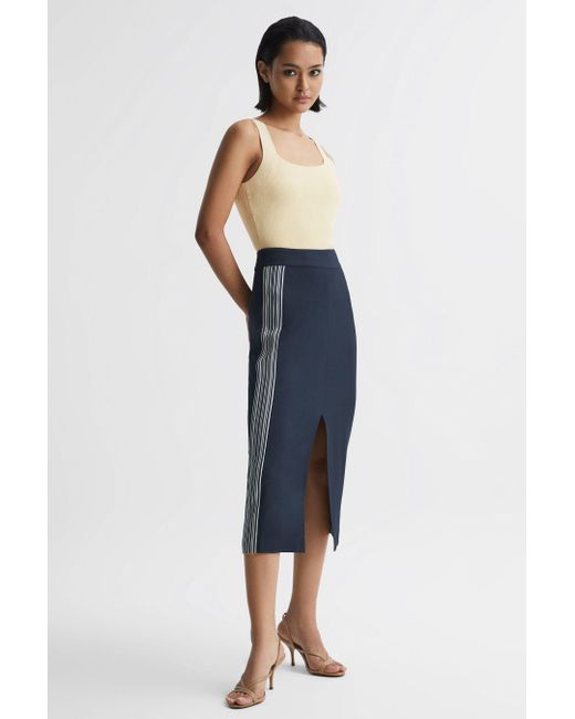 Reiss Pia - Navy High Rise Midi Pencil Skirt, Us 4 in Blue | Lyst UK