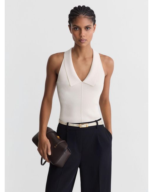 Reiss Black Elasticated-Waist Wide-Leg Twill Trousers