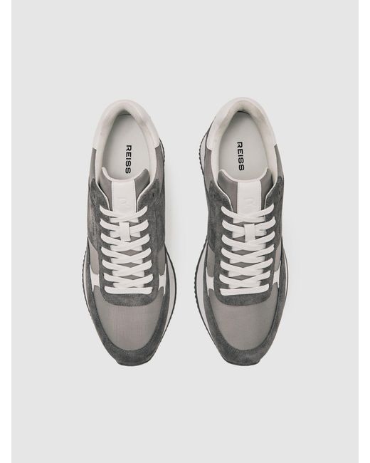 Reiss Gray Suede Lace-Up Running Trainers for men