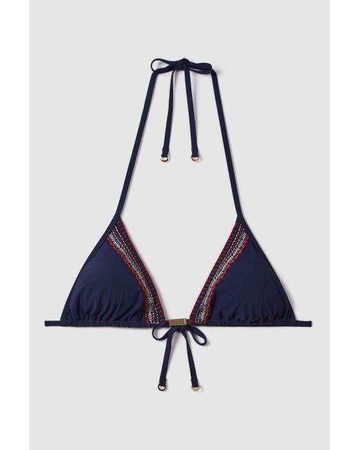 Reiss Multicolor Marissa - Navy/red Embroidered Triangle Bikini Top, Us 12