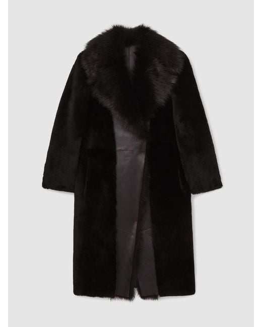 Reiss Black Shearling And Leather Coat