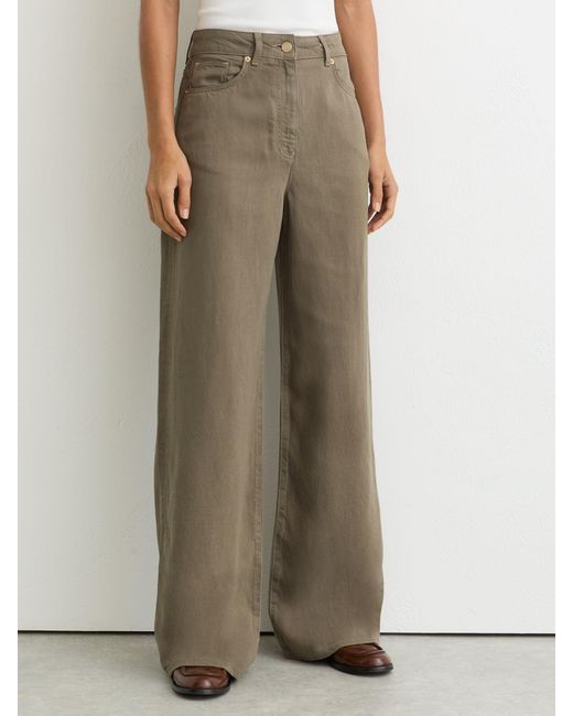 Reiss Multicolor Carmen - Khaki Green Lyocell-linen Wide-leg Trousers, Us 10 L