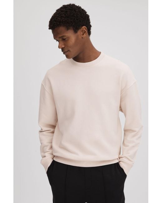 Reiss Alistar Off White Cotton Crew Neck Sweatshirt in Natural
