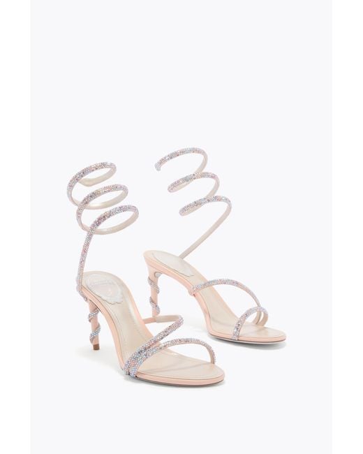 Rene Caovilla White Margot Sandal With Multicolored Crystals 80