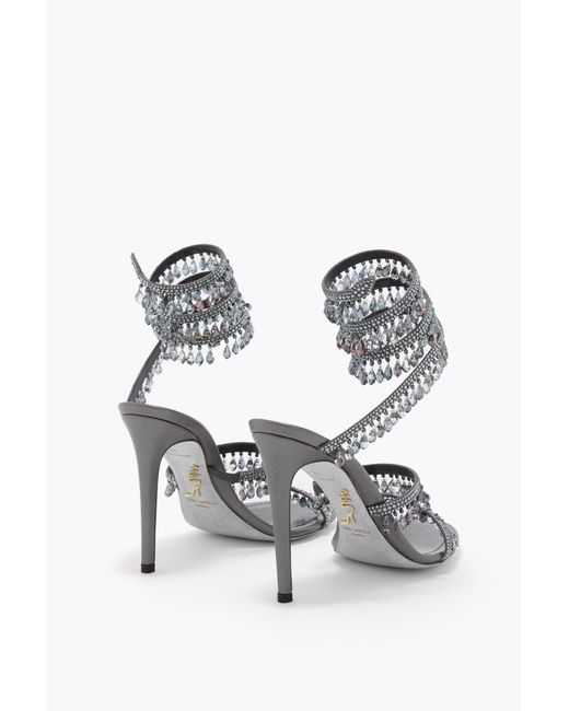 Rene Caovilla White Chandelier Gunmetal Sandal 105