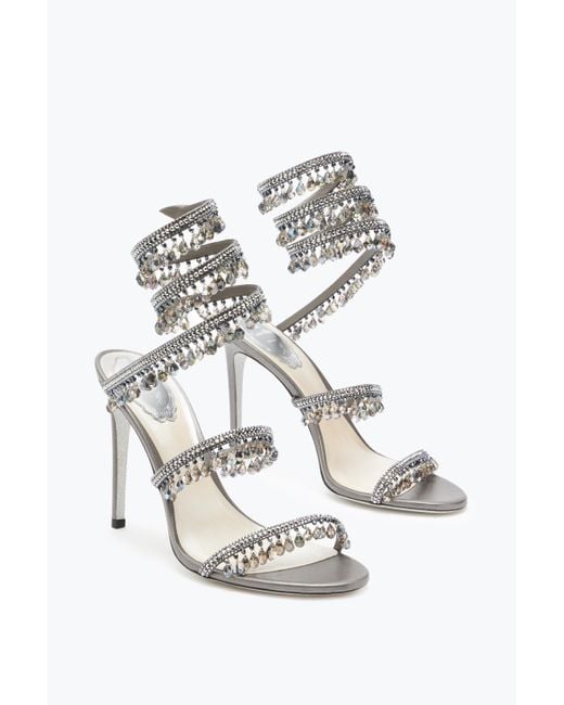 Rene Caovilla White Chandelier Crystal Pearl Sandal 105