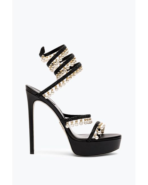 Rene Caovilla Black Chandelier Platform Sandal With Pearls 130