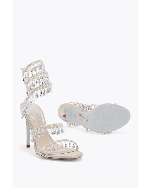 Rene Caovilla White Chandelier Sandal With Pearls 105