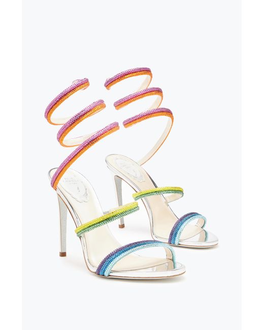 Rene Caovilla White Sandal With Multicolored Crystals 105