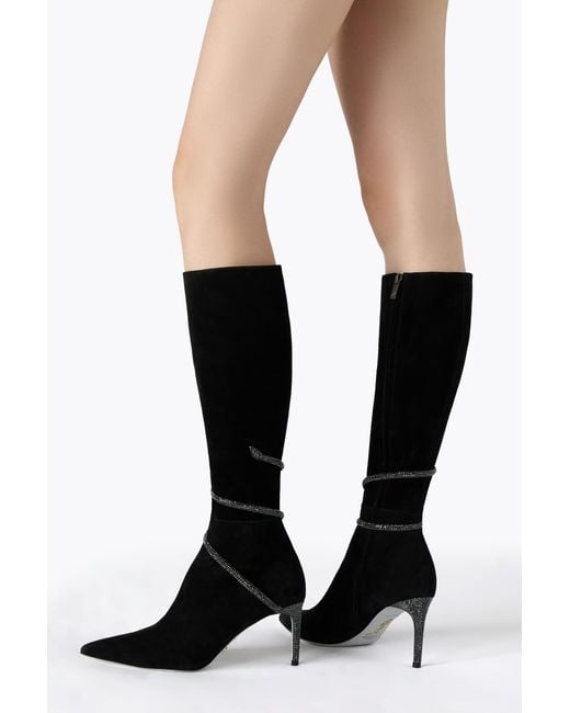 Rene Caovilla Black Cleo Suede Boot 80