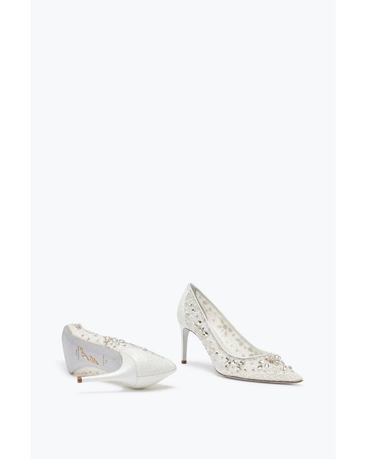 Rene Caovilla White Cinderella Crystal Pump 80