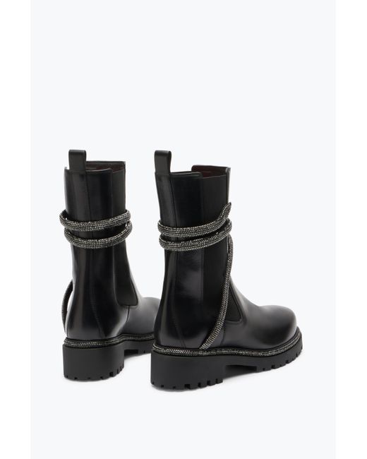 Rene Caovilla Black Cleo Combat Biker Boots