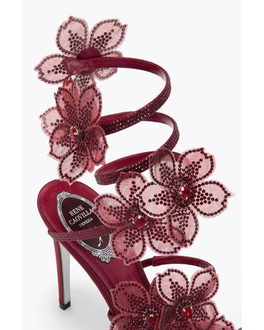 Rene Caovilla Pink Peach Flower Burgundy Sandal 105