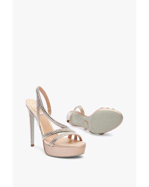 Rene Caovilla White Lisa Nude Platform Sandal With Crystals 130