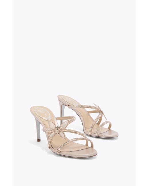 Rene Caovilla White Butterflower Champagne Mule 80