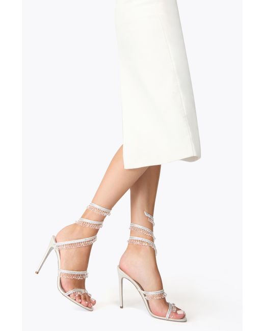 Rene Caovilla White Chandelier Ivory Satin-Lamb/Crystal-Transmissi Sandal