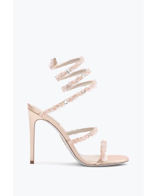 Rene Caovilla White Cinderella Nude Sandal With Serpent 105