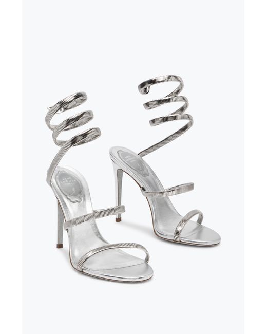 Rene Caovilla White Juniper Lamb/ Metal Snake Sandal
