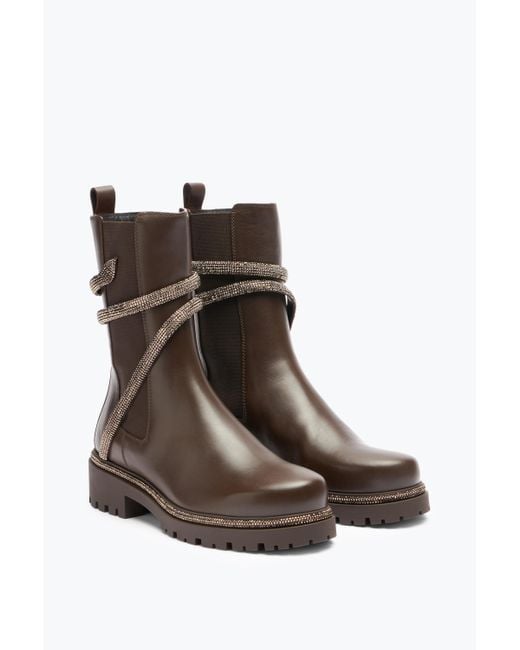 Rene Caovilla Brown Cleo Crystal Chestnut Bootie 25
