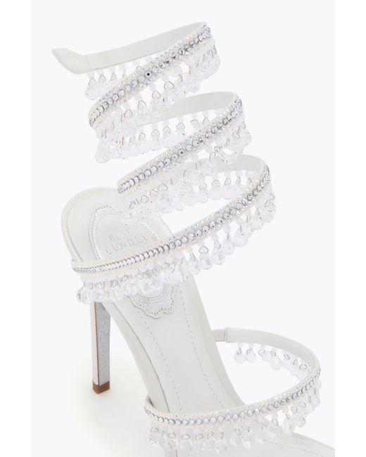 Rene Caovilla White Chandelier Ivory Satin-Lamb/Crystal-Transmissi Sandal