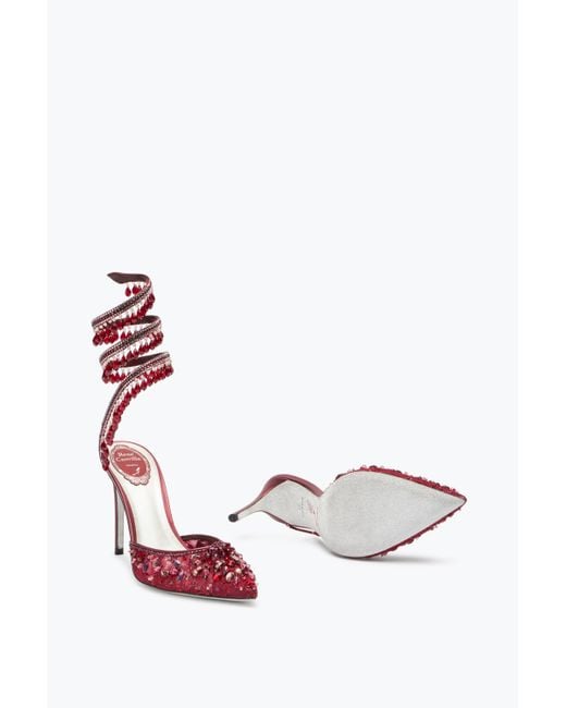 Rene Caovilla Red Chandelier Crystal Ruby Pump 100