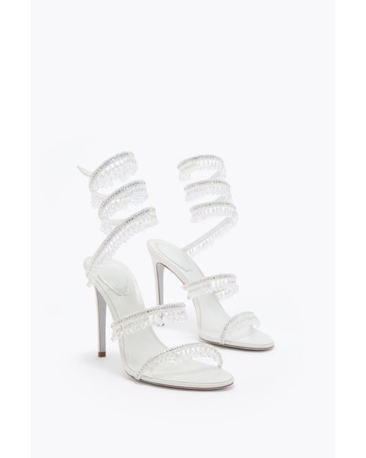 Rene Caovilla White Chandelier Ivory Satin-Lamb/Crystal-Transmissi Sandal