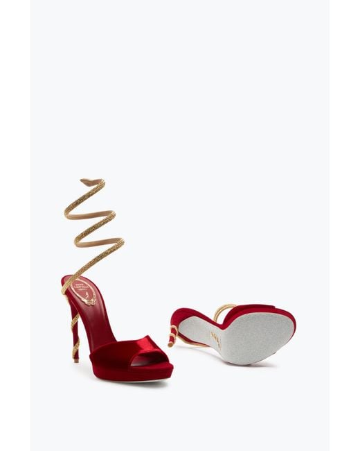 Rene Caovilla Red Margot Velvet Sandal 120