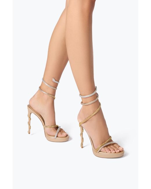 Rene Caovilla White Margot Plateau Sandal With And Crystals 120