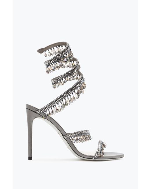 Rene Caovilla White Chandelier Crystal Pearl Sandal 105
