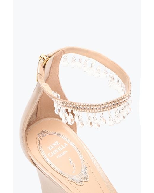 Rene Caovilla White Chandelier Powder Wedge Sandal 80
