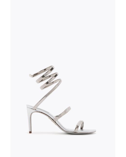 Rene Caovilla White Juniper Lamb/ Metal Snake Sandal