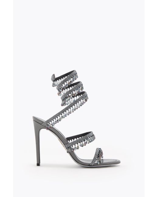 Rene Caovilla White Chandelier Gunmetal Sandal 105