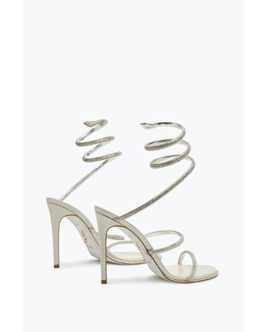 Rene Caovilla White Evening Satin Sandals Cleo