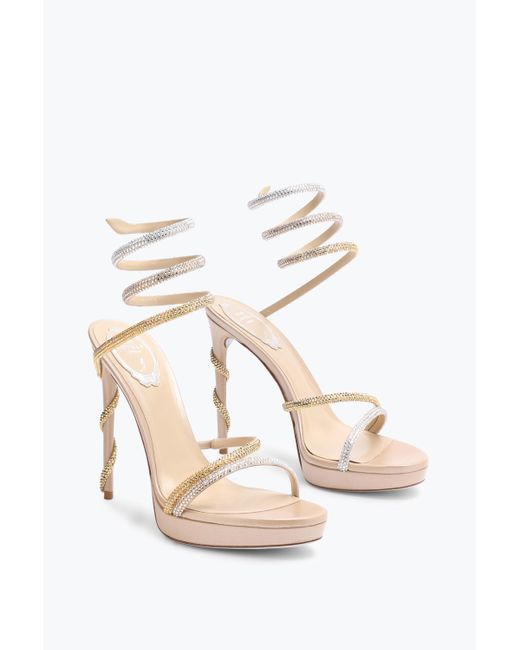 Rene Caovilla White Margot Plateau Sandal With And Crystals 120