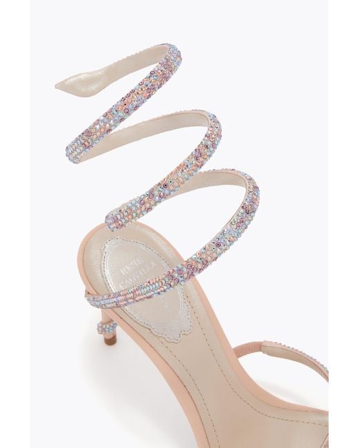 Rene Caovilla White Margot Sandal With Multicolored Crystals 80