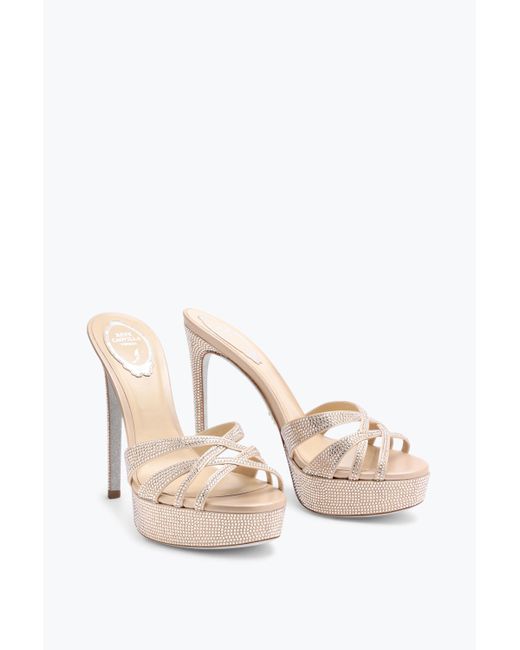 Rene Caovilla White Dania Champagne Platform Slider Sandal 130