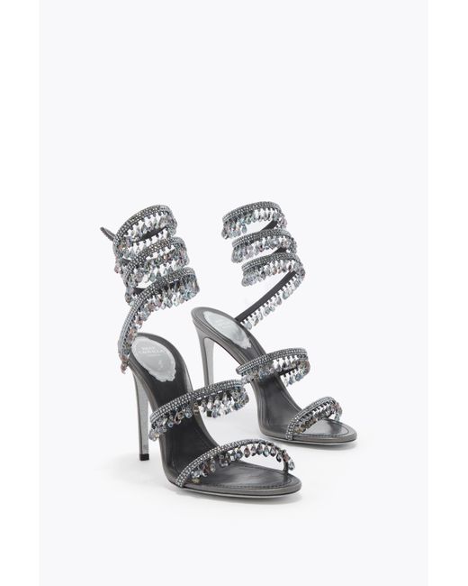 Rene Caovilla White Chandelier Gunmetal Sandal 105