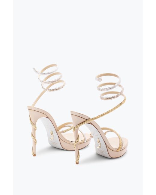 Rene Caovilla White Margot Plateau Sandal With And Crystals 120