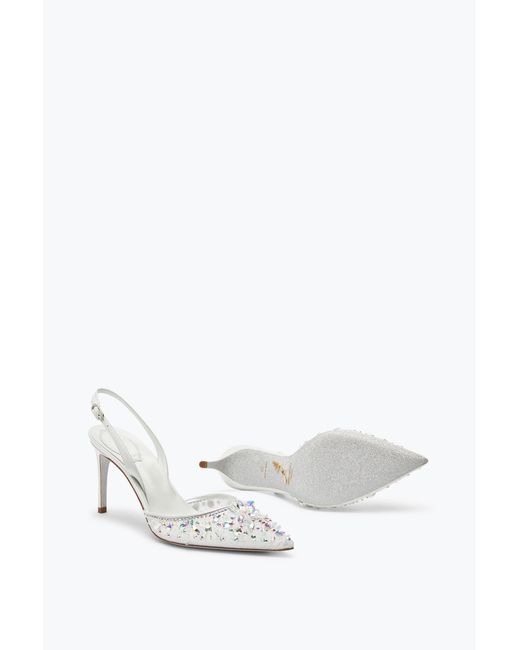 Rene Caovilla White Cinderella Slingback With Crystal 80